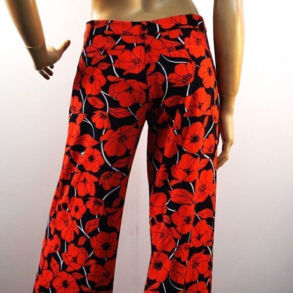 New York & Company Stretch Pants Wide Leg Poppy Flower Black Red Sz 0 Small - Picture 5 of 12